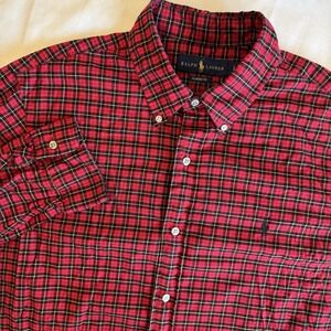 Ralph Lauren Men's Large Plaid Button Down Shirt Classic Fit Long Sleeve Red
